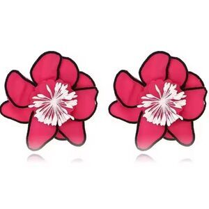 ZARA Fushia Pink & Black Floral Statement Earrings | NWOT